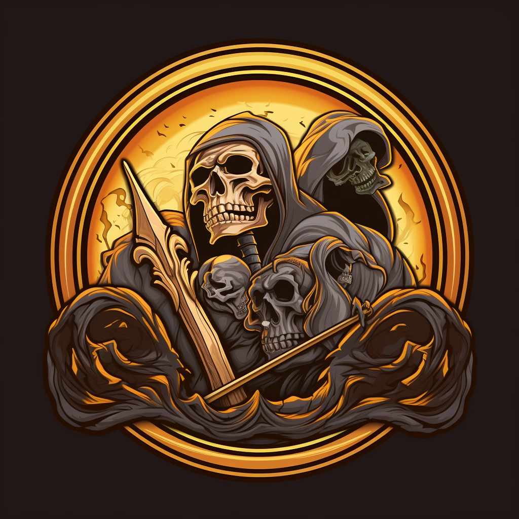 Animated logo with death characters and scythe