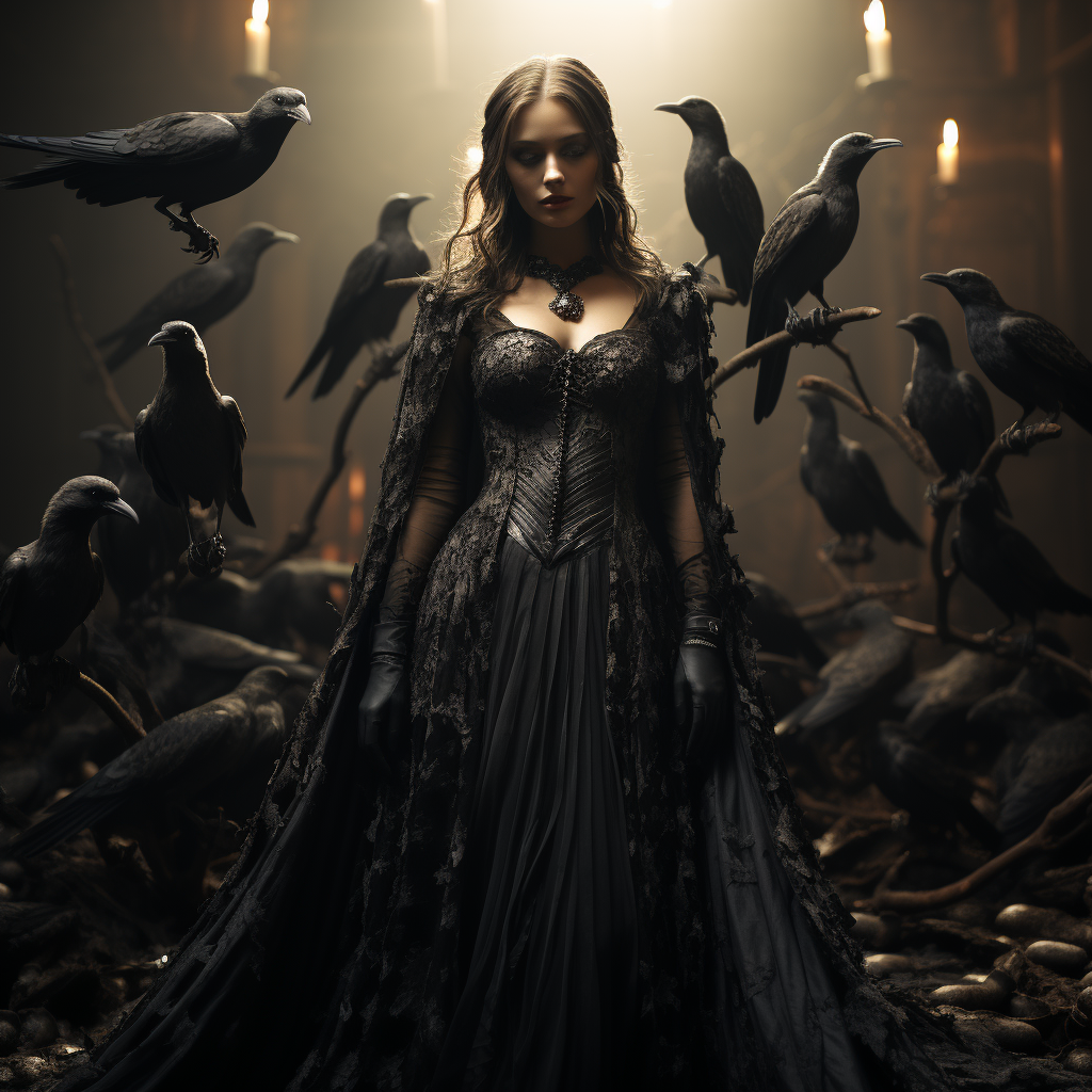 Powerful Goddess of Death with Ravens