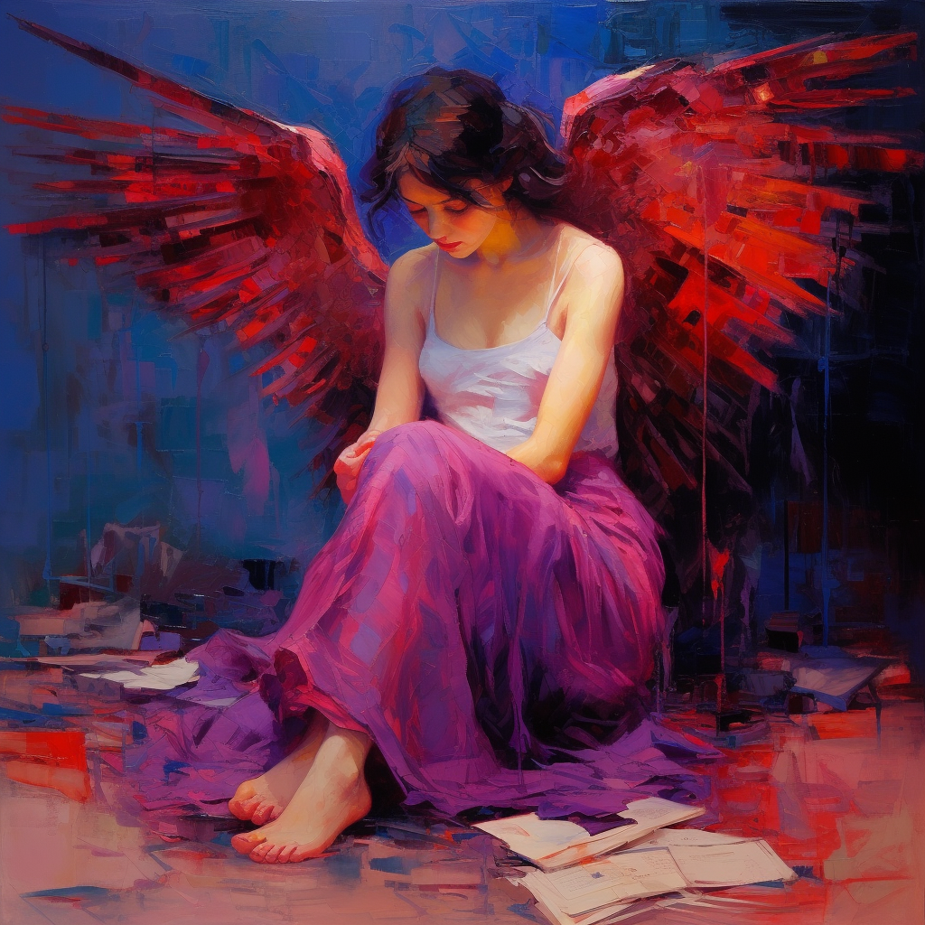 Palette knife painting of biblical angel in vibrant colors