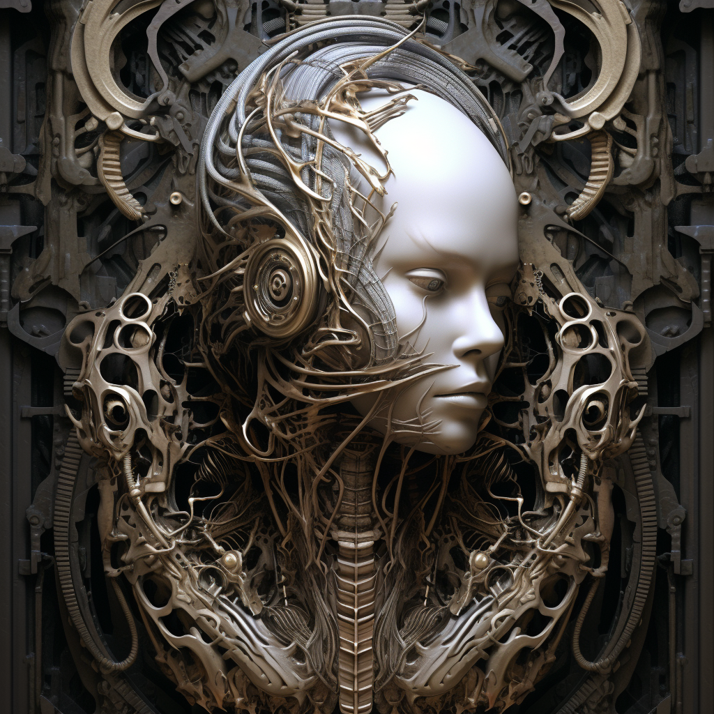 Mysterious decaying beauty in Giger-inspired artwork