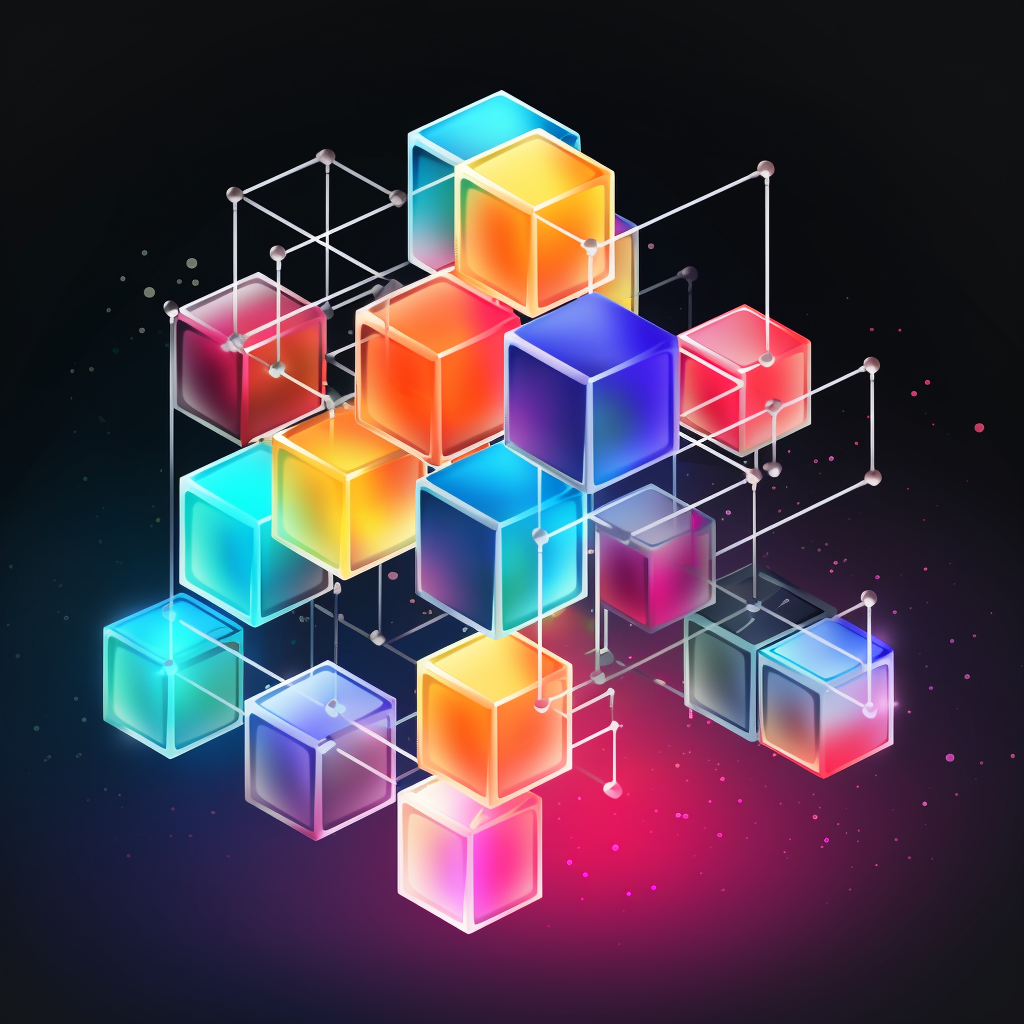 Logo of a decentralized operating system, cubes, network, positive energy, freedom