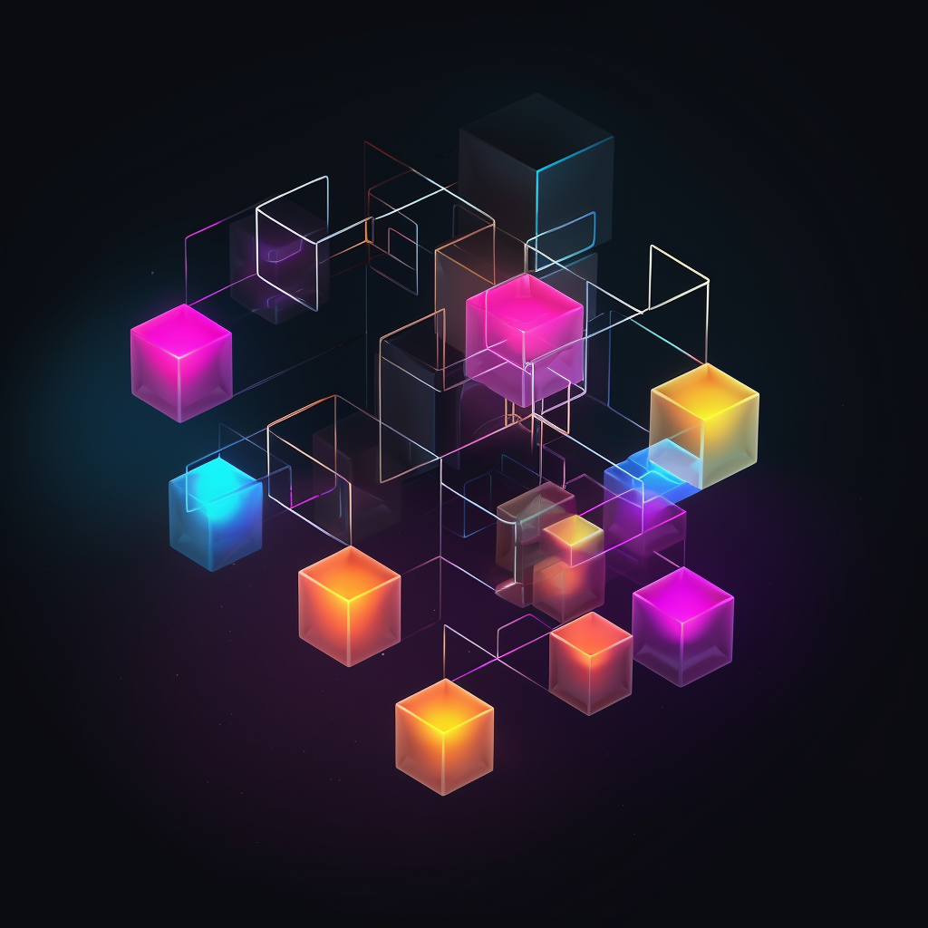 Logo of decentralized operating system with network cubes