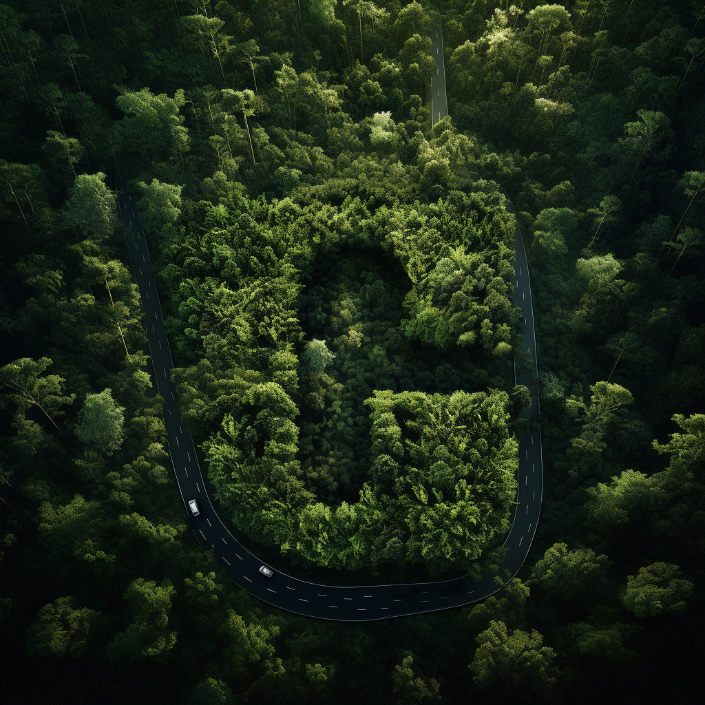 Bird's Eye View of Deciduous Forest Highway