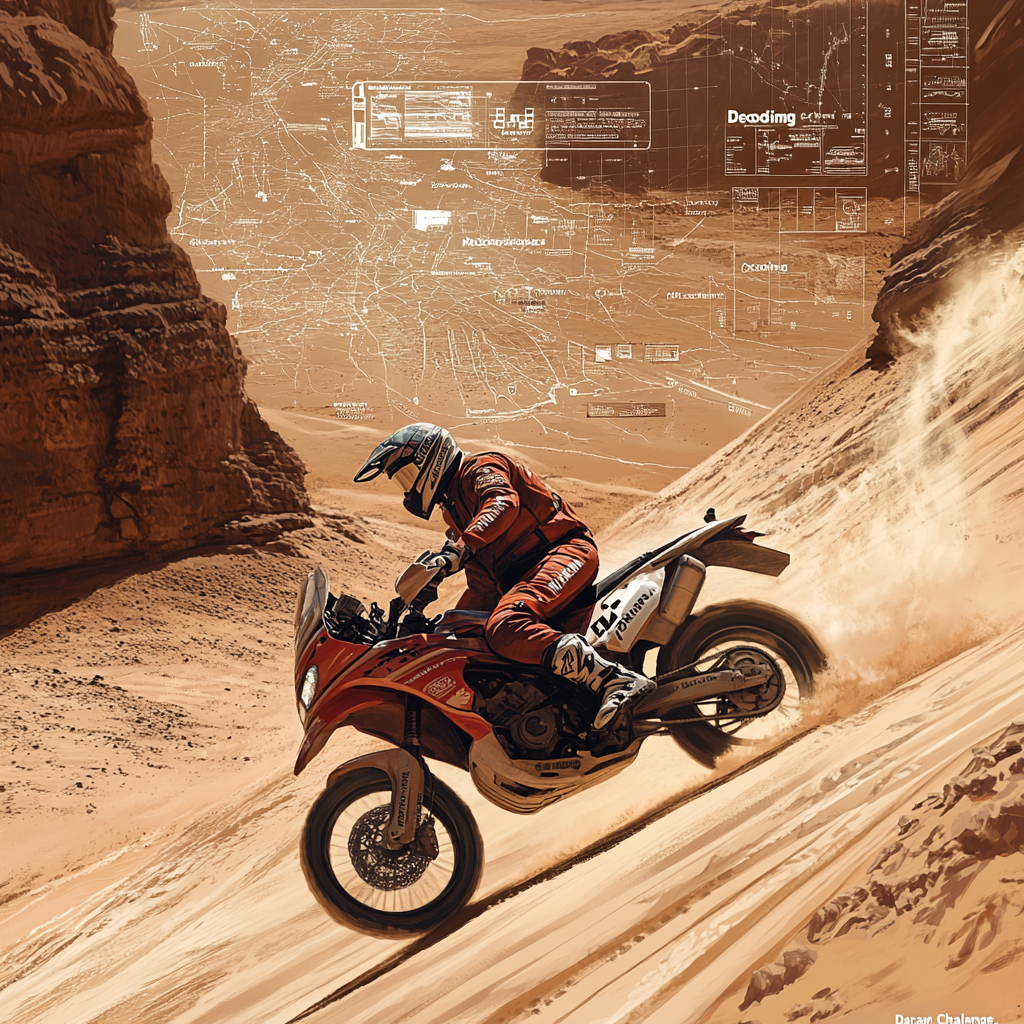 Motorcycle rider Dakar challenge illustration