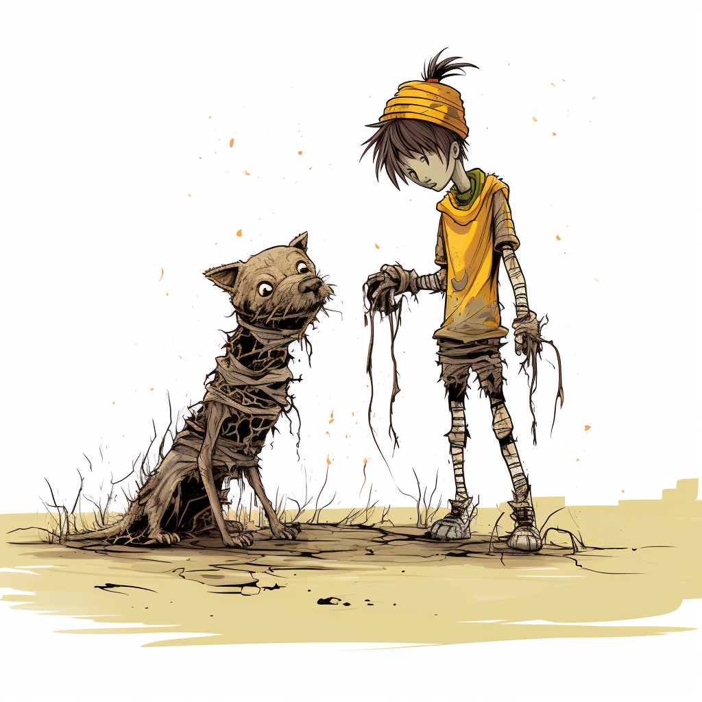 Decomposing Zombie playing fetch with cute dog