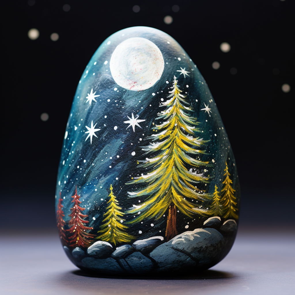 Christmas tree rock painting art