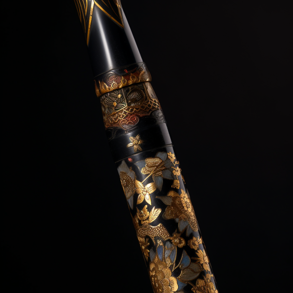 Beautifully crafted Japanese spear on black background