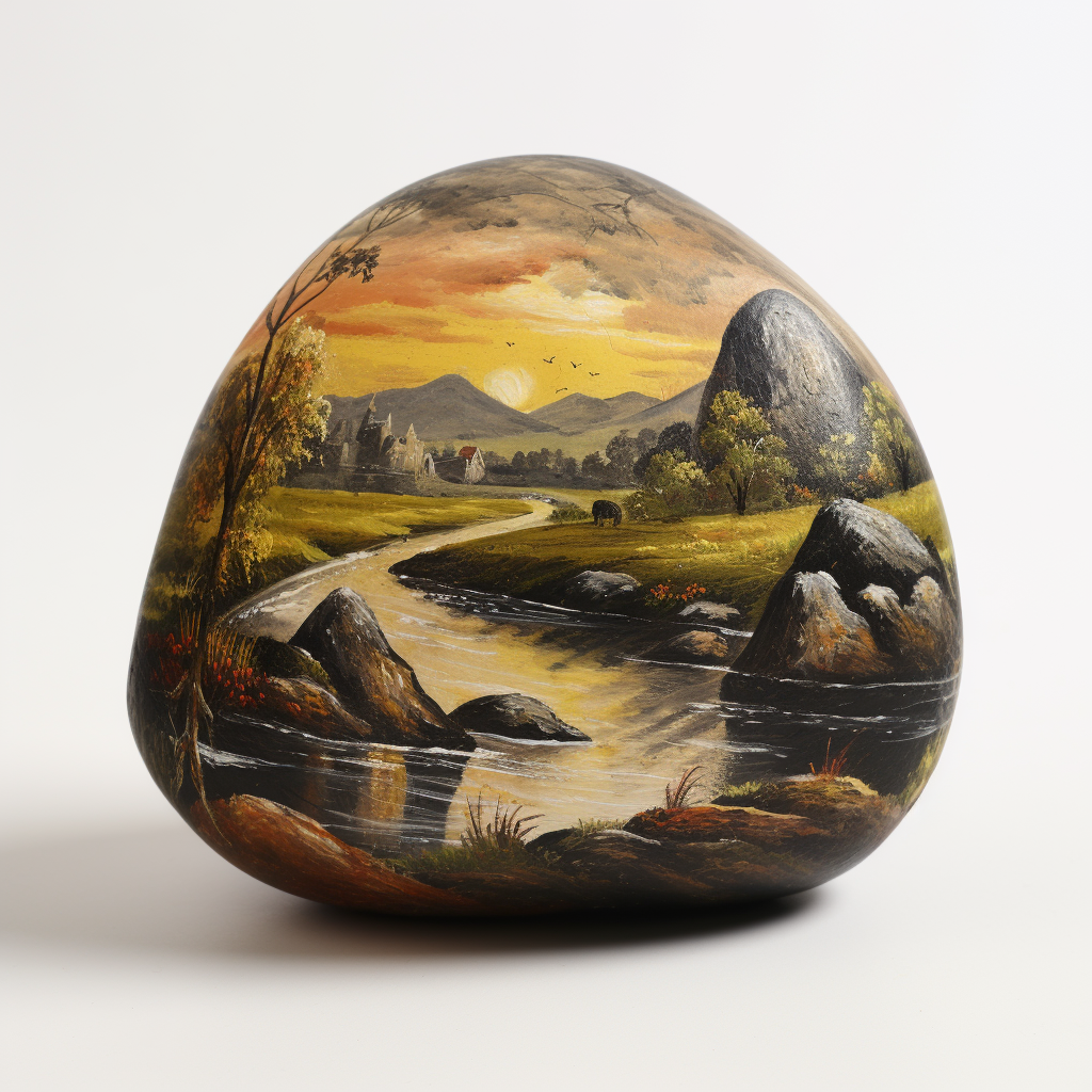 Medium-Sized Rock with Decorated Landscape Painting