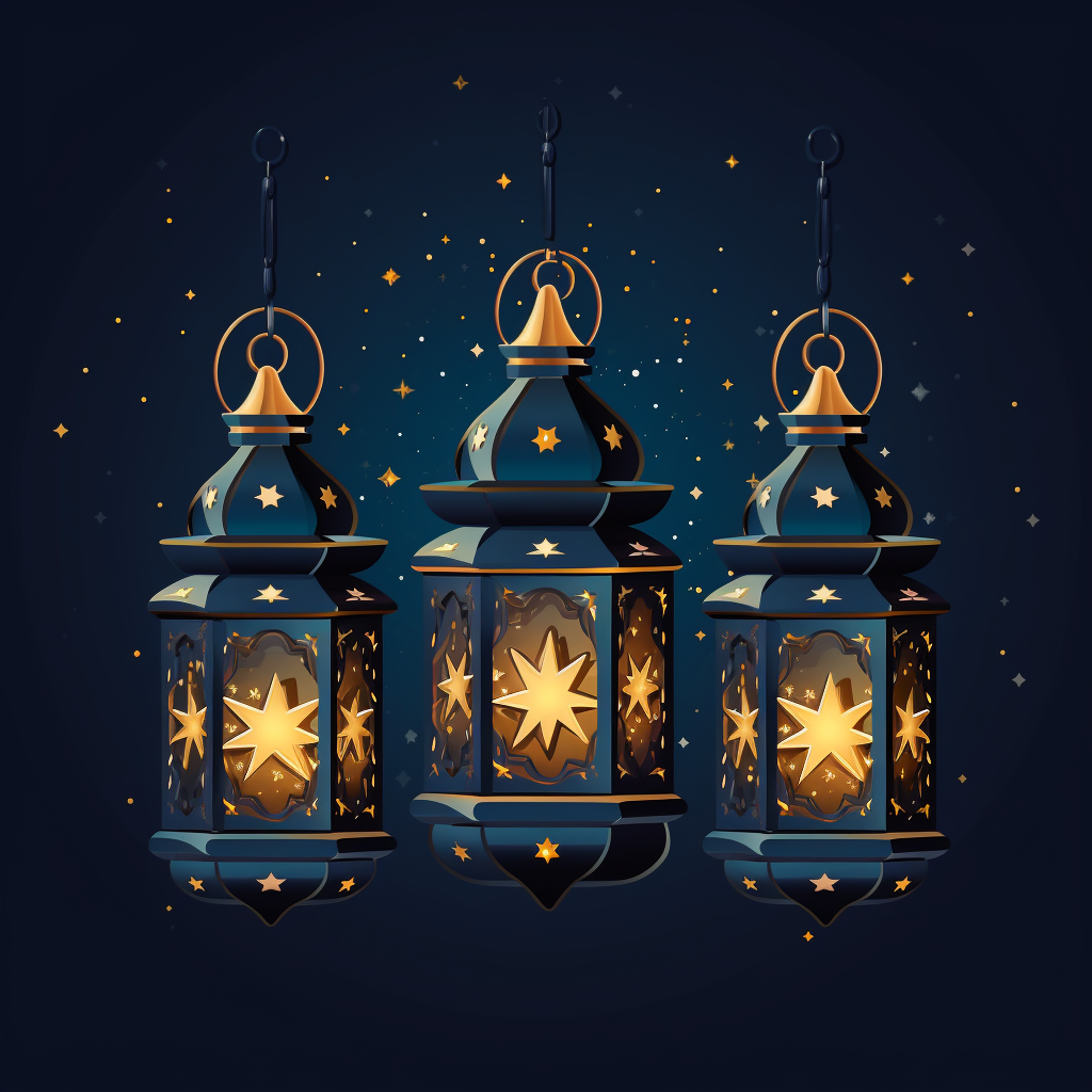 Colorful Decorative Arab Lanterns and Stars Illustration