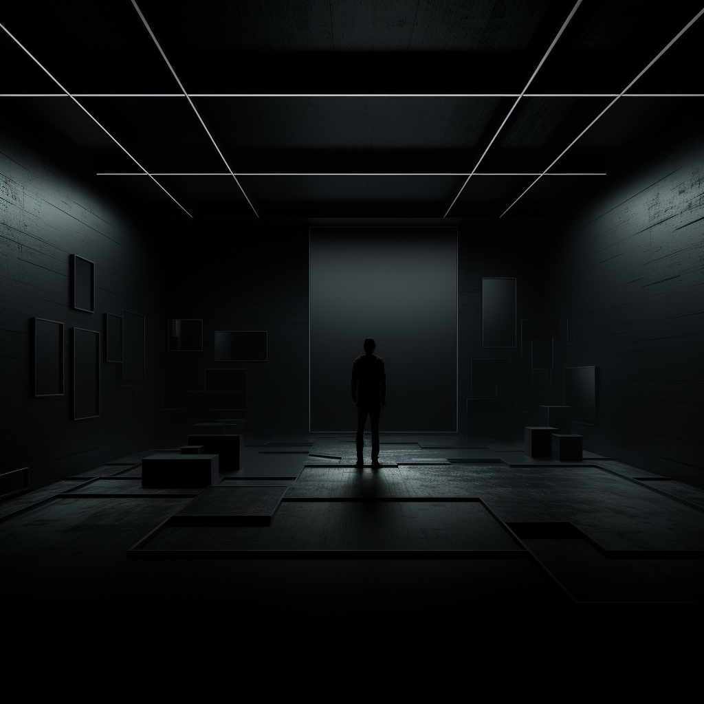 CGI man standing in a dark room