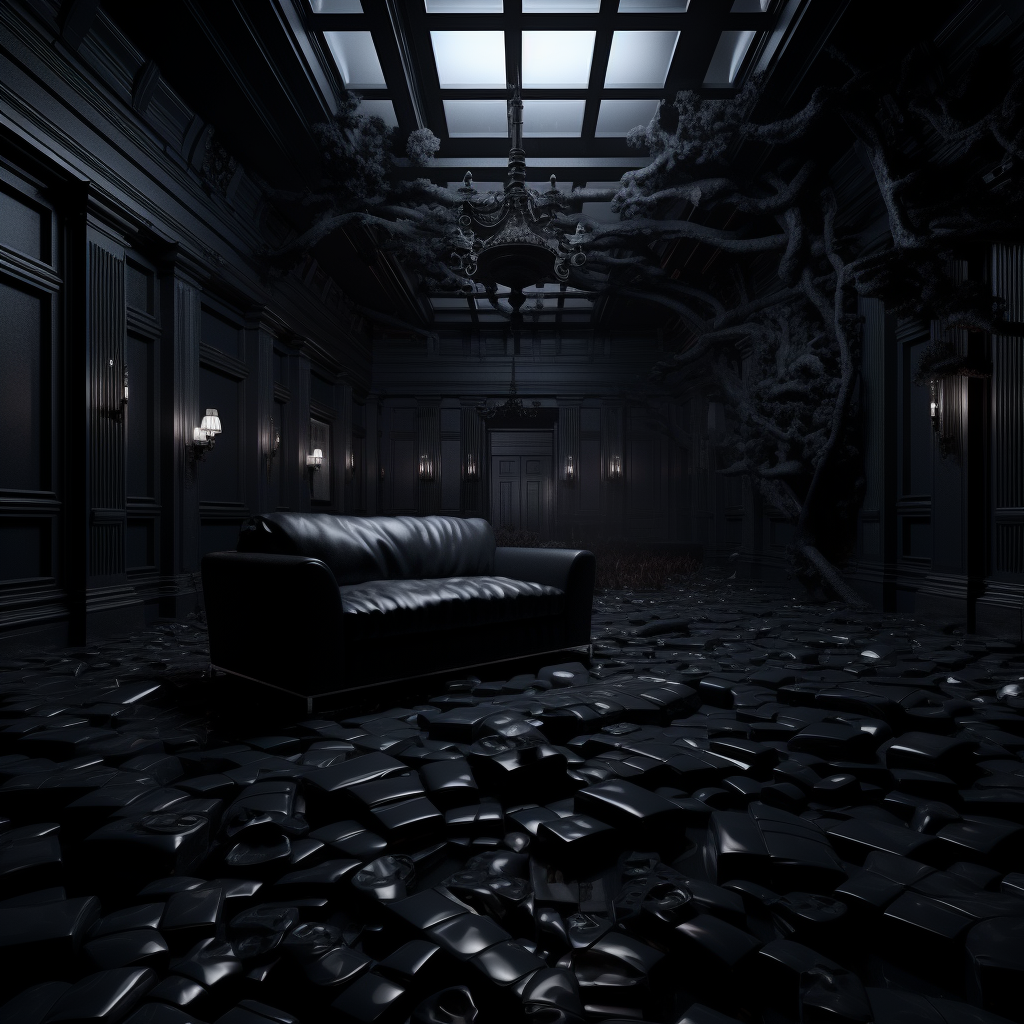 Mysterious black room with stunning CGI visuals