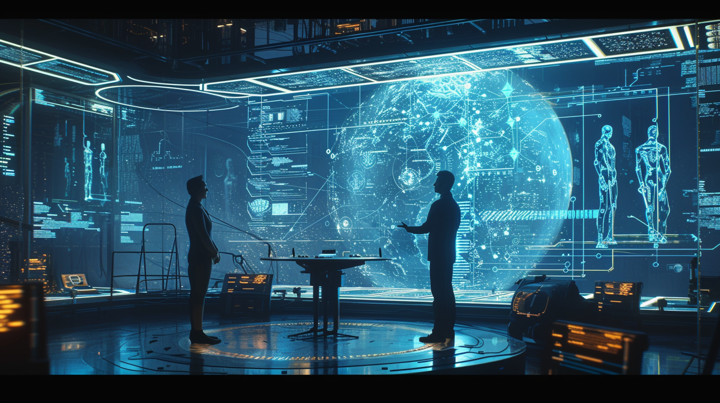 Deep conversation with ASI avatar in futuristic environment