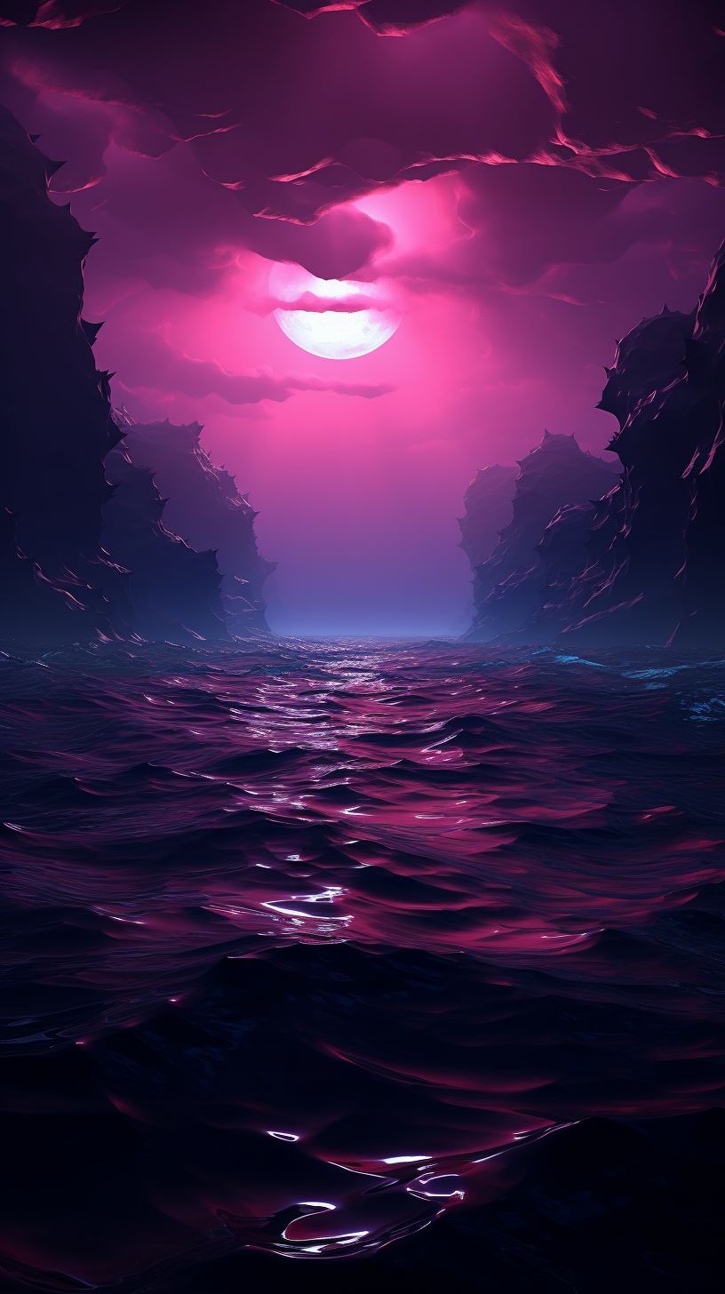 Beautiful deep dark ocean with purple and pink glows