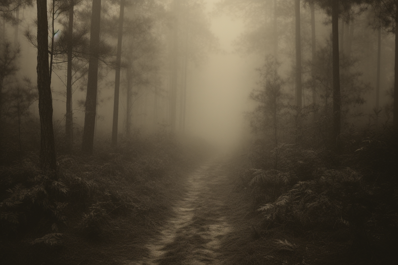 Mysterious deep forest trail in Northern China landscape