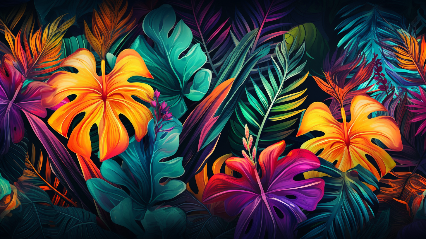 Colorful Tropical Jungle Pattern with Large Plants