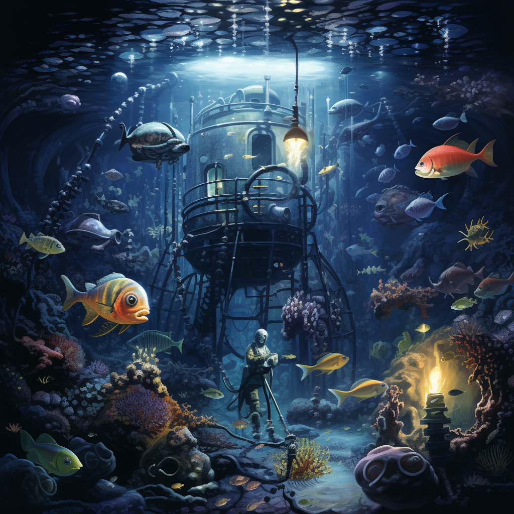 Diving on the ocean floor surrounded by fish