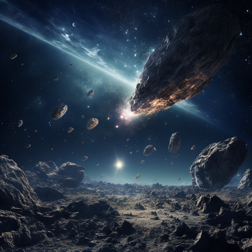 Asteroid approaching Earth in deep space