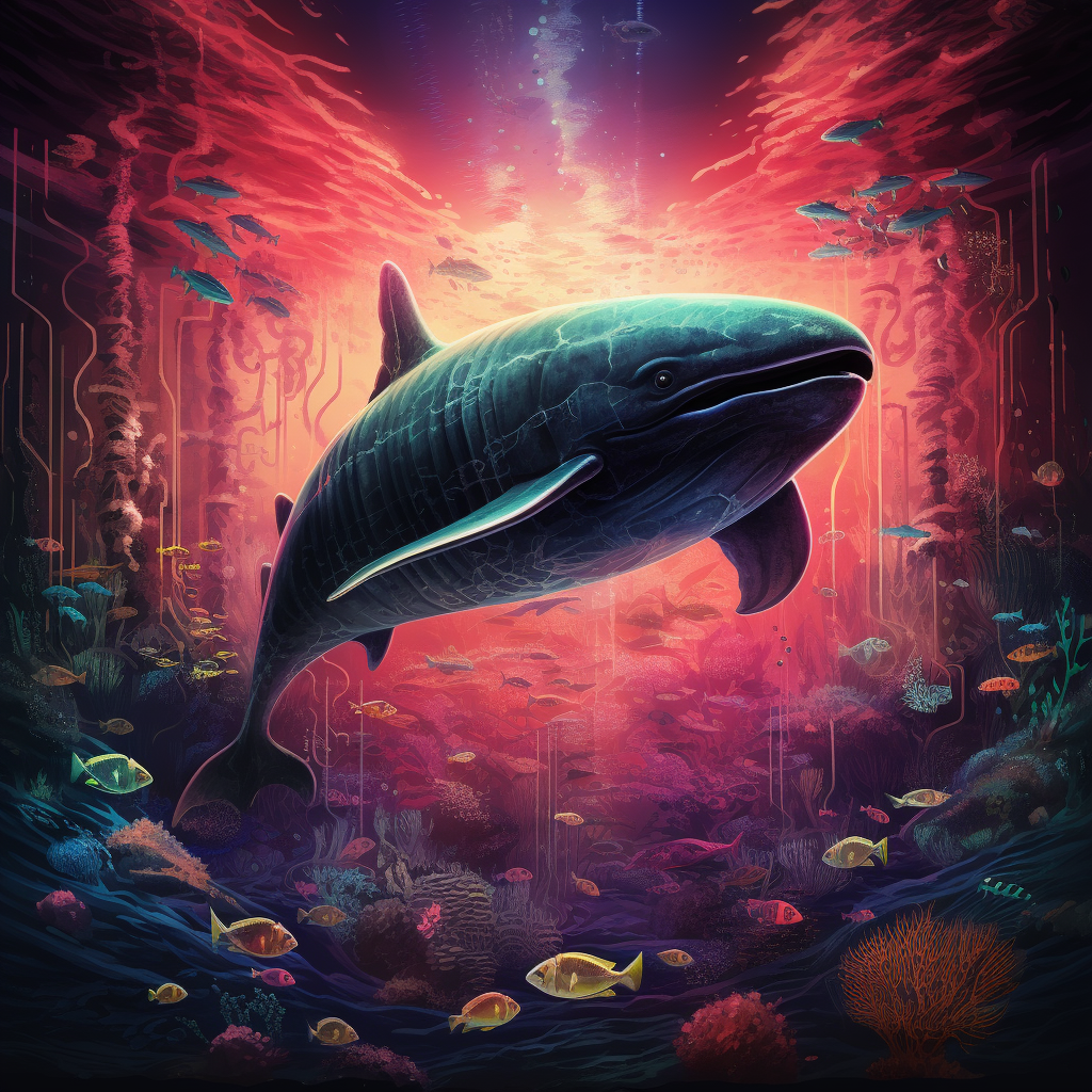 Colorful album cover with deep underwater whale