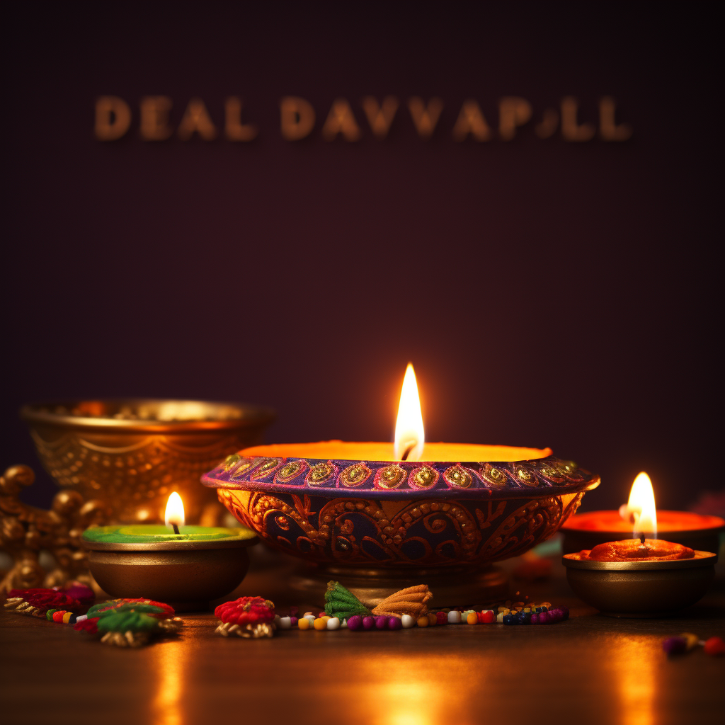 Traditional Diwali decorations and oil lamps