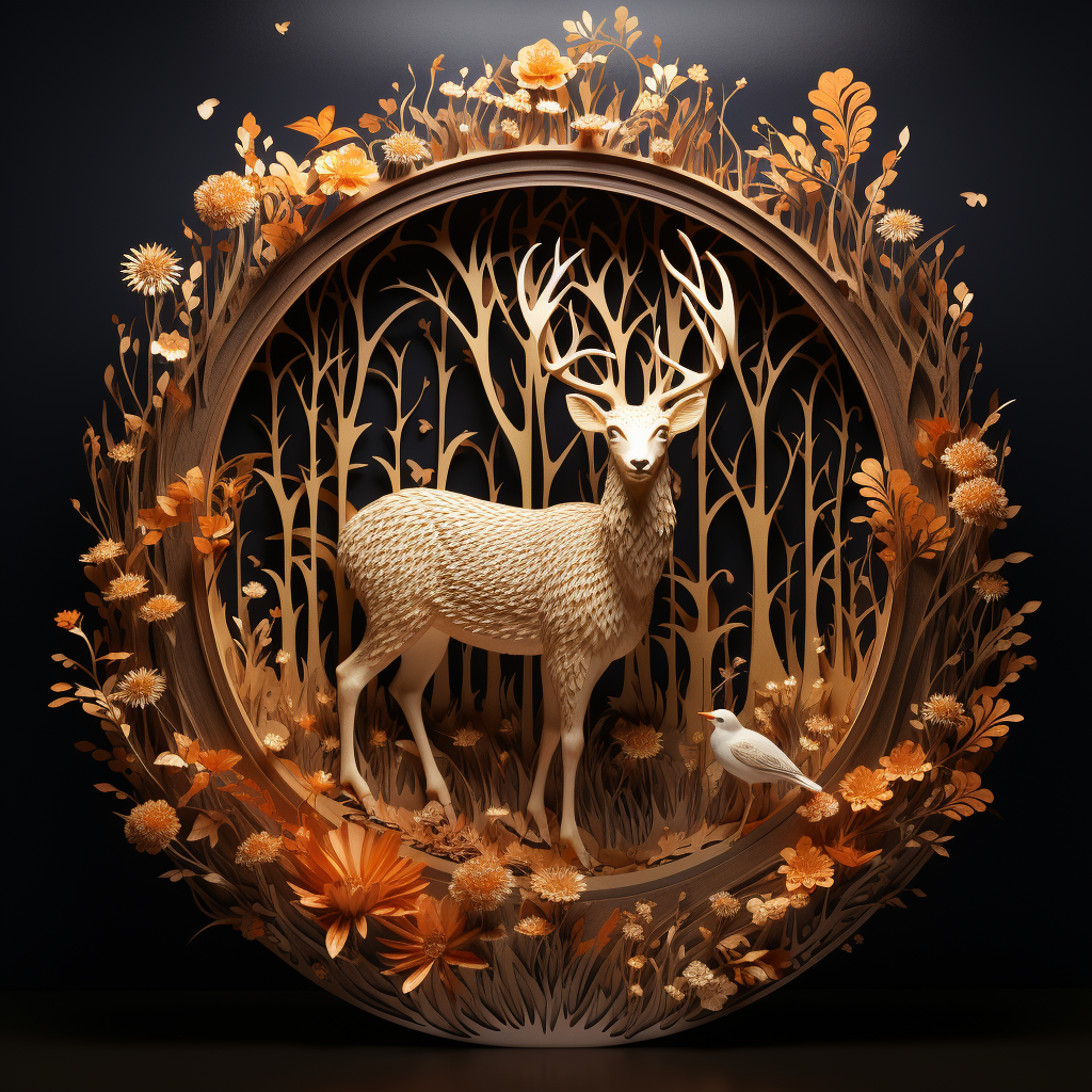 Deer amidst Beautiful Flower Sculptures