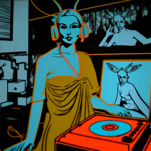 Deer Woman Putting on Records in Pop Art Abstract