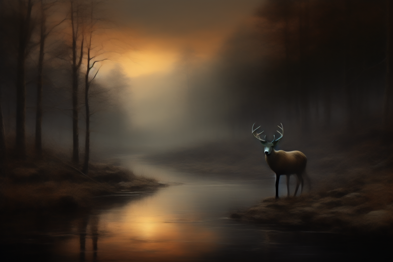 Deer drinking water at evening