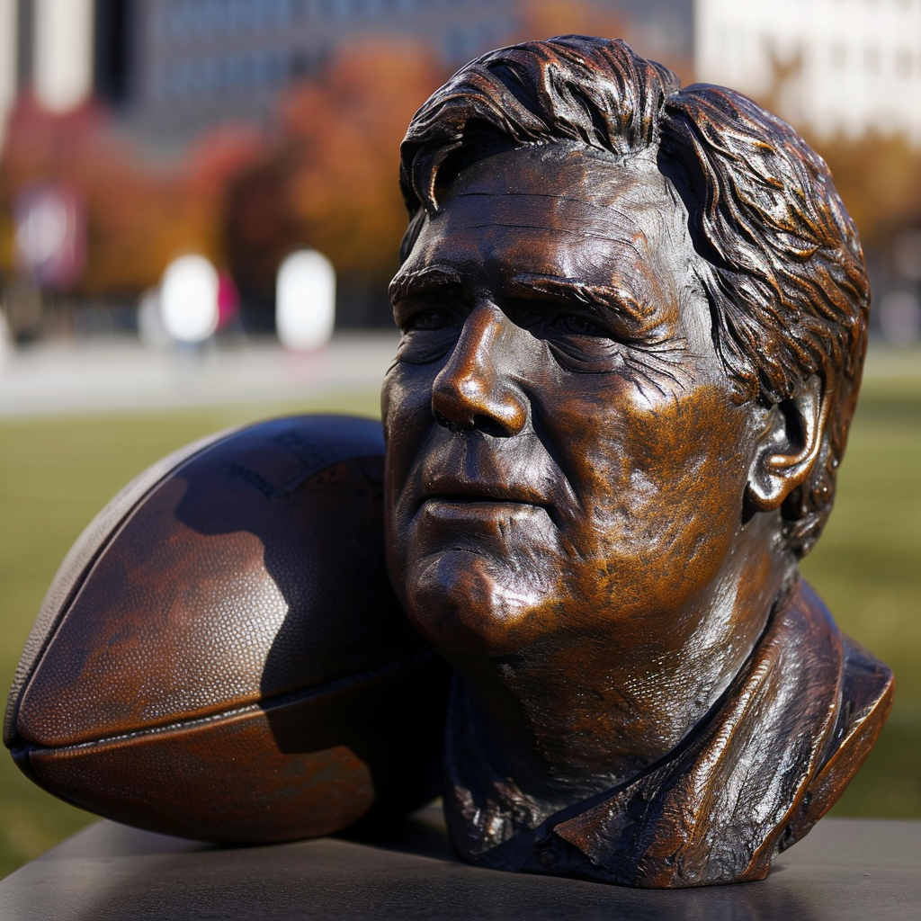 Bill Belichick bronze statue with deflated football