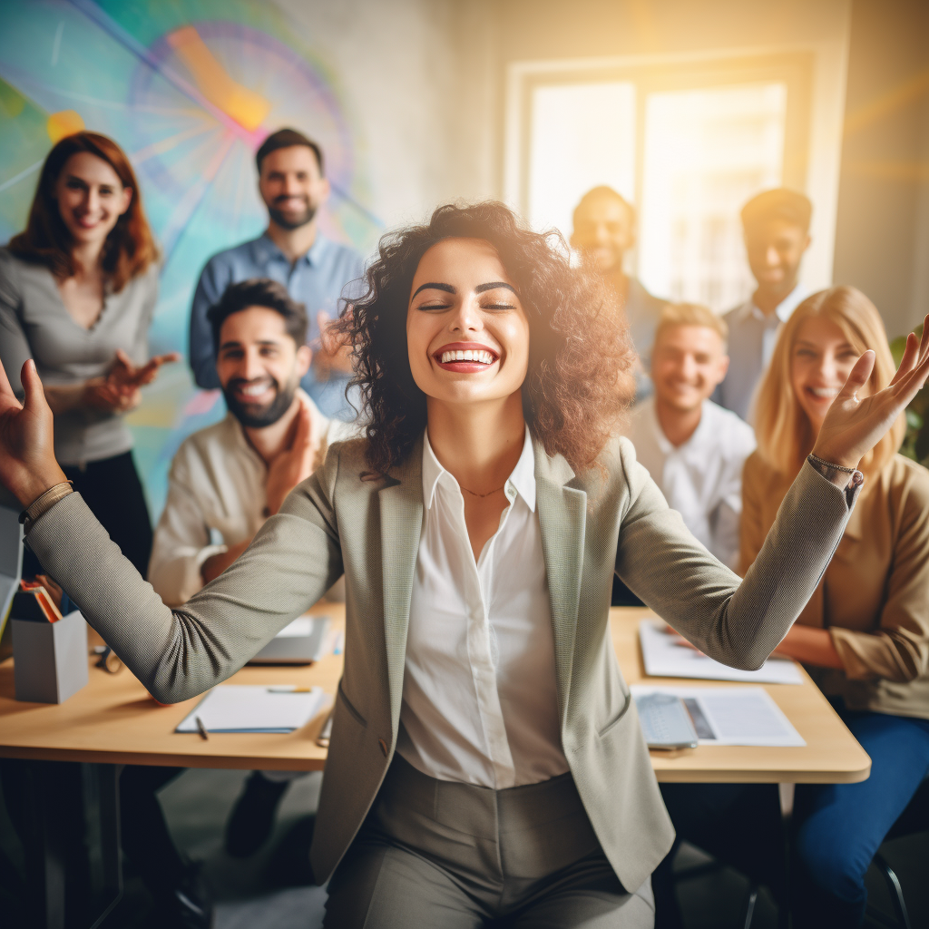 Diverse workplace with happy employees