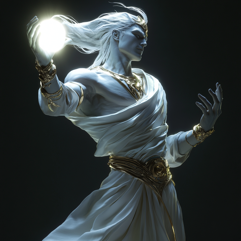 Deity holding bright light aura