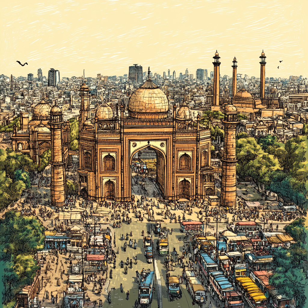 Vibrant Delhi City Sketch Poster