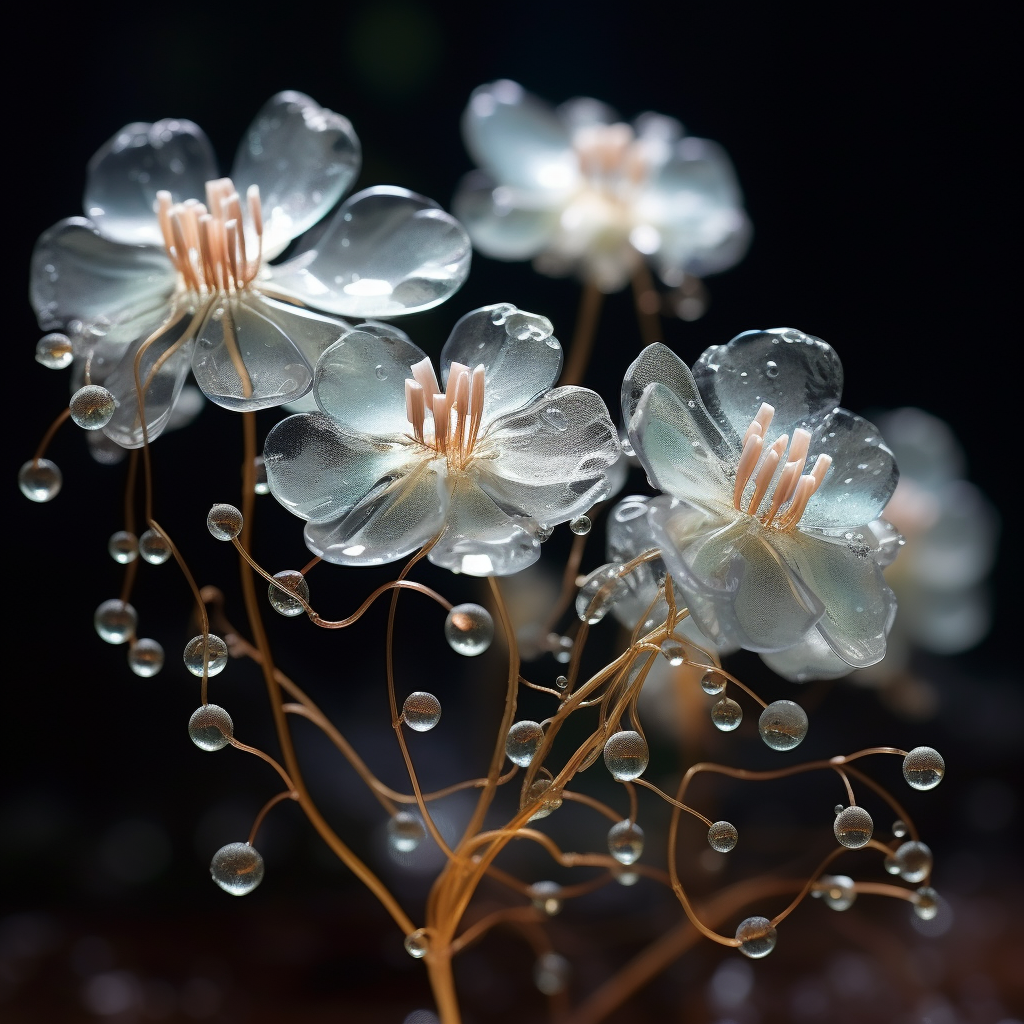 Delicate flower tree with shimmering dewdrops