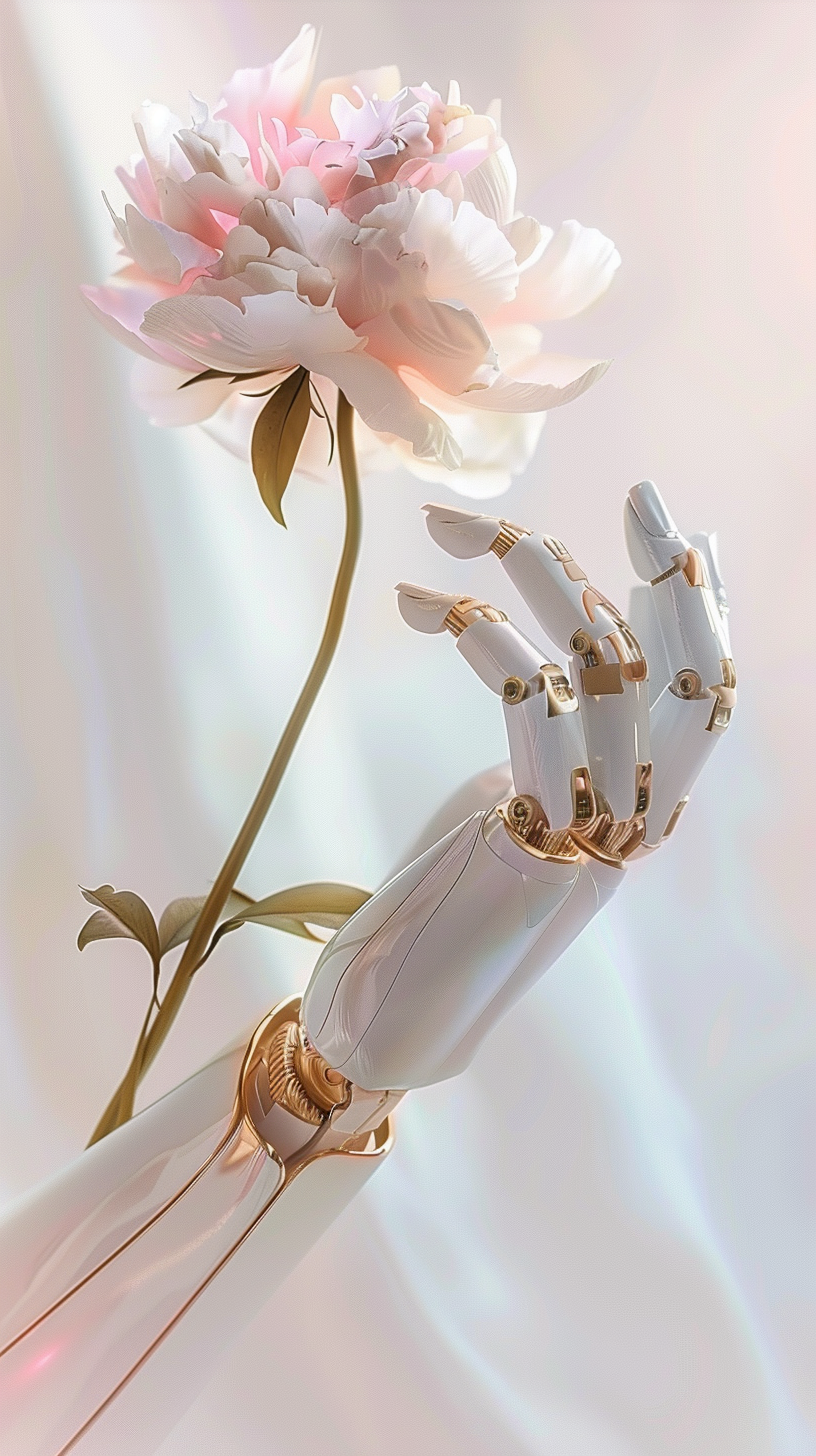 AI hand holding pink peony