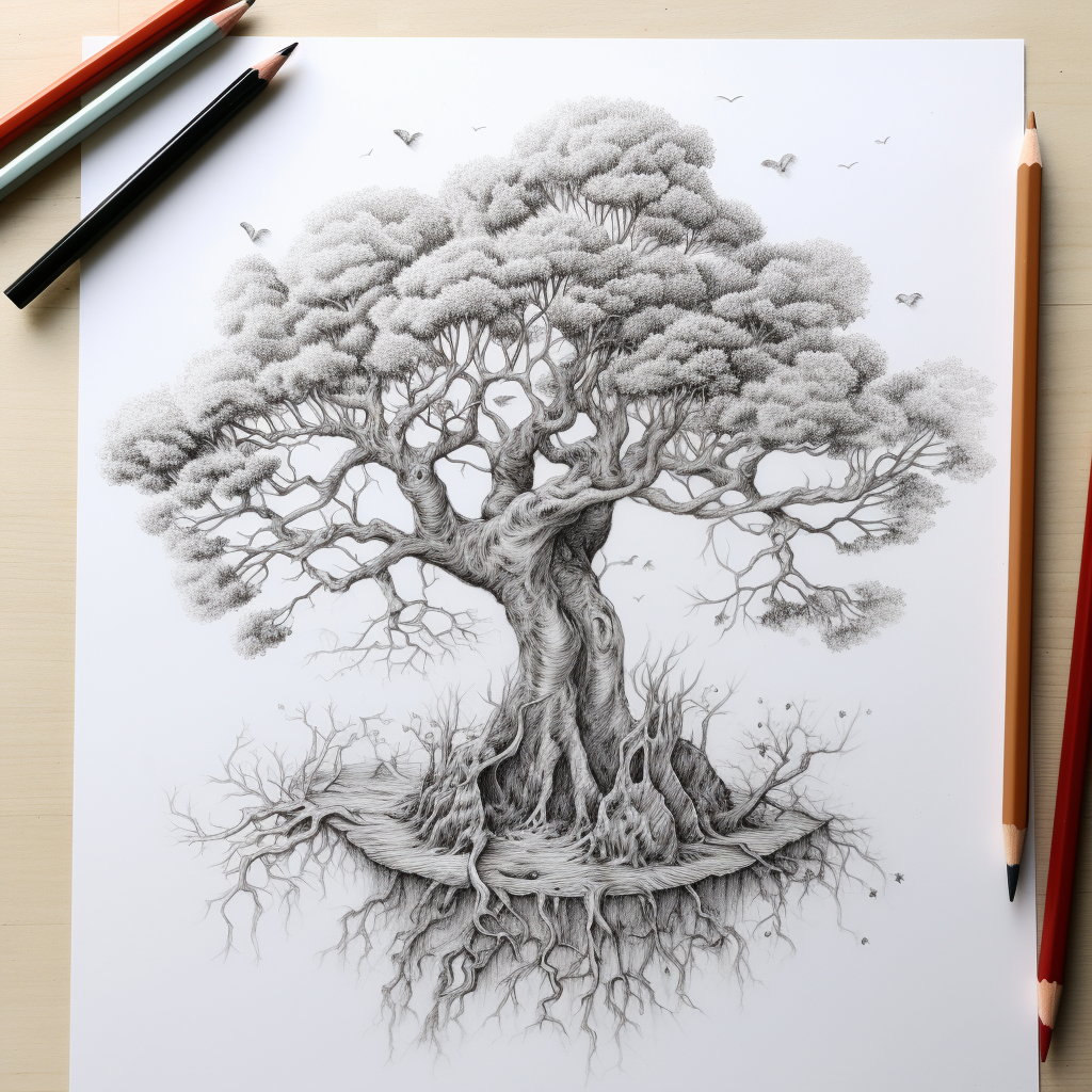 Exquisite tree drawing in pencil