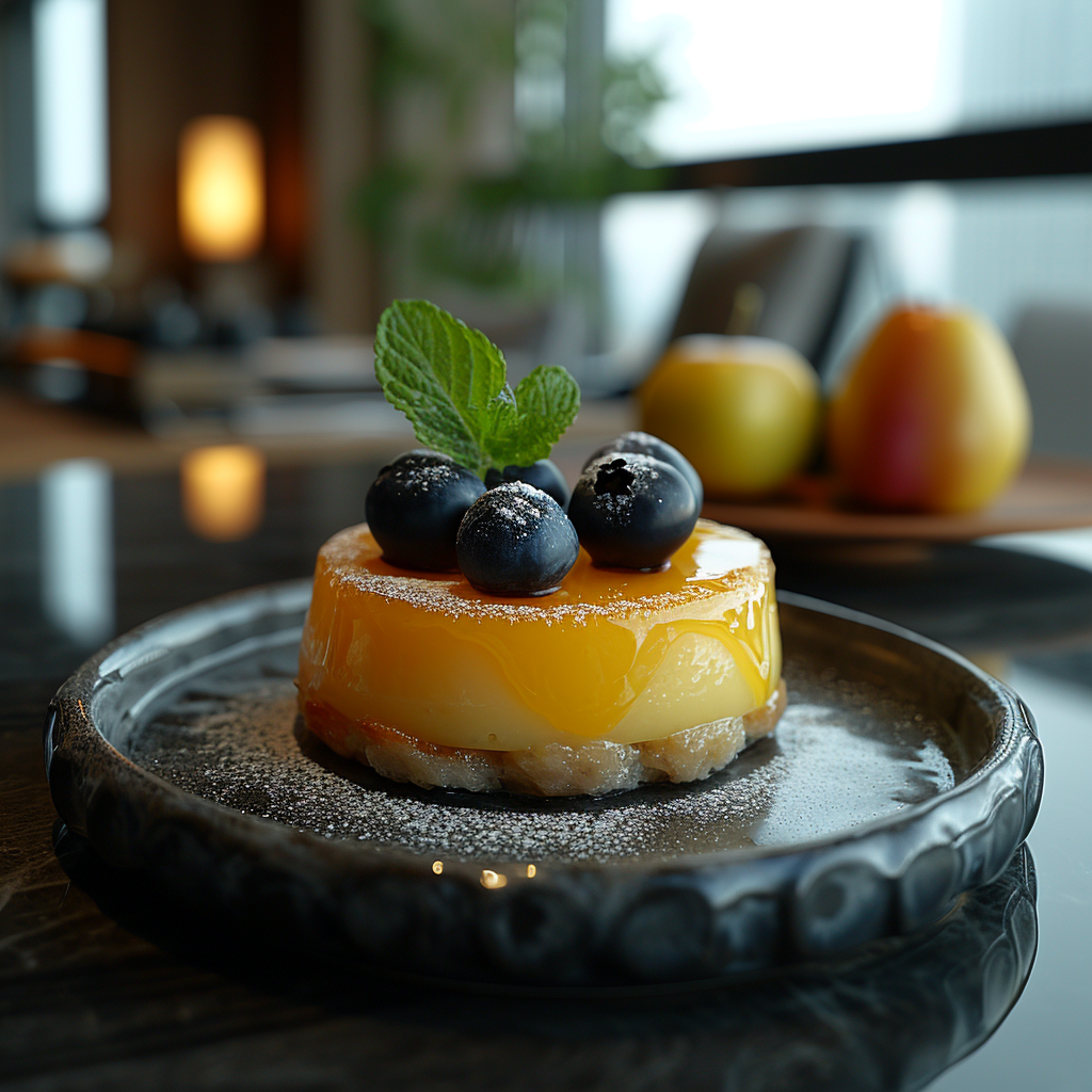 Delicate sweet dish on modern minimalistic table