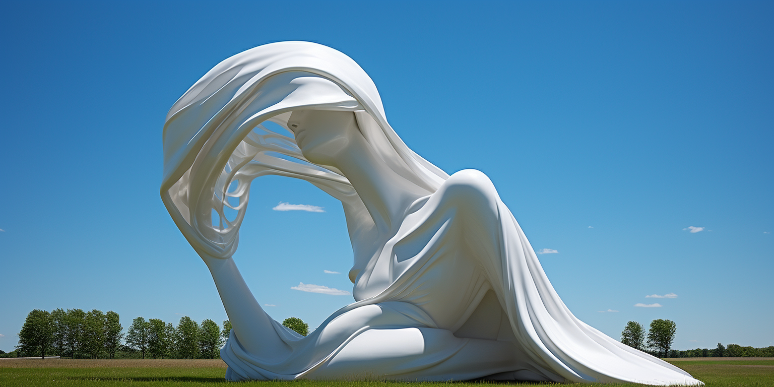 Graceful white sculpture in park