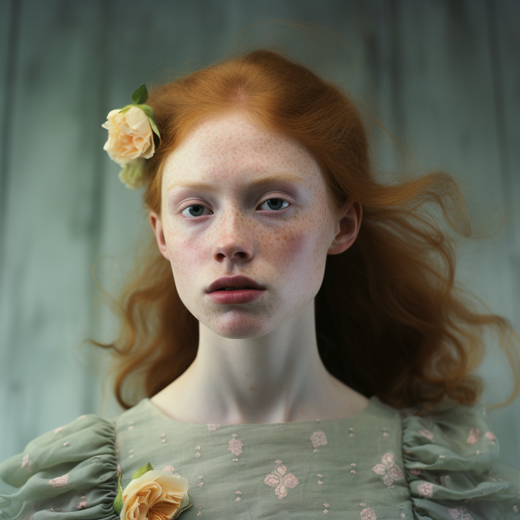 Beautiful woman in green tulle dress with flowers