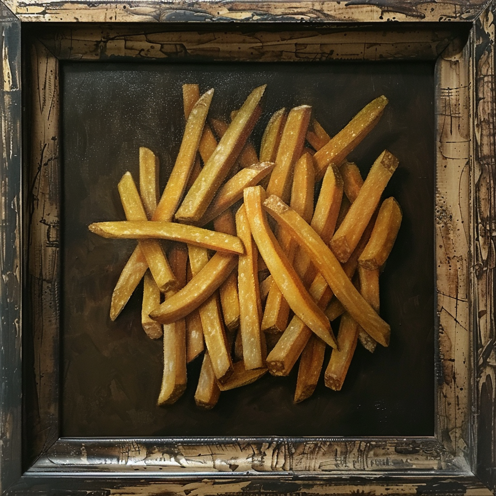 fries in frame on wall