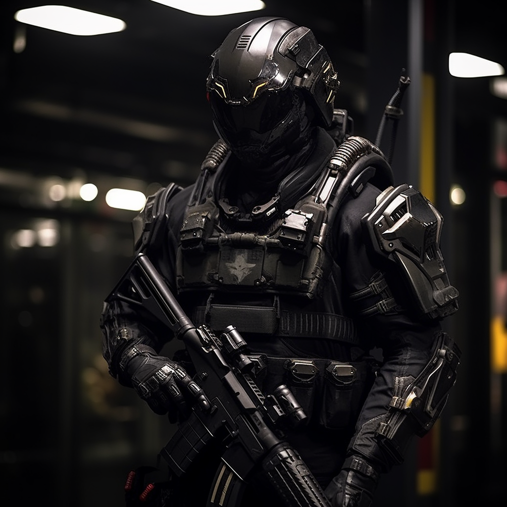 Image of the Deliverator in his activated charcoal uniform