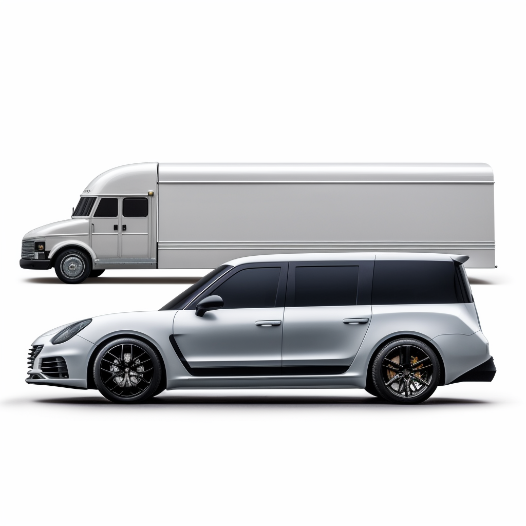 Delivery van and sports car illustration