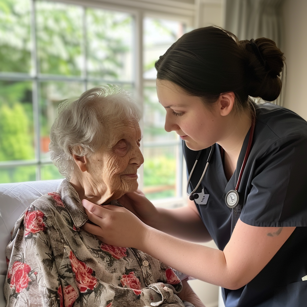 Dementia patient receiving help