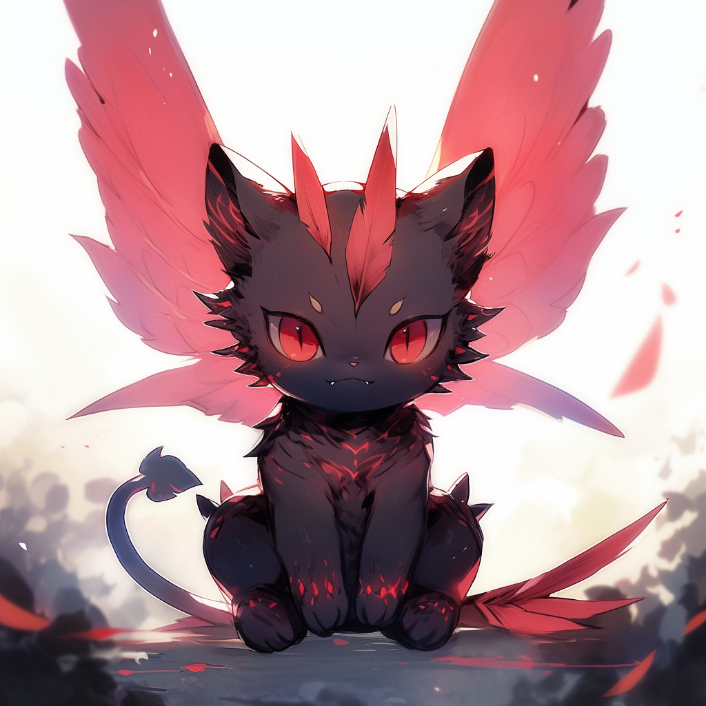 Evil demon cat Pokémon with small wings and horns