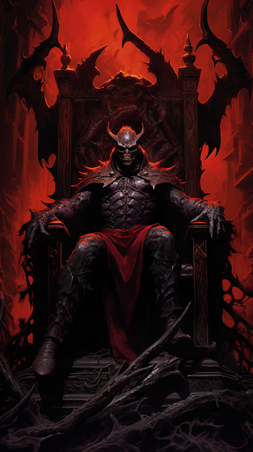 Illustration of demon king on throne