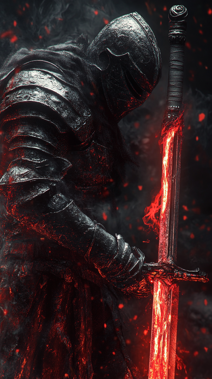 Male knight with grim reaper sword