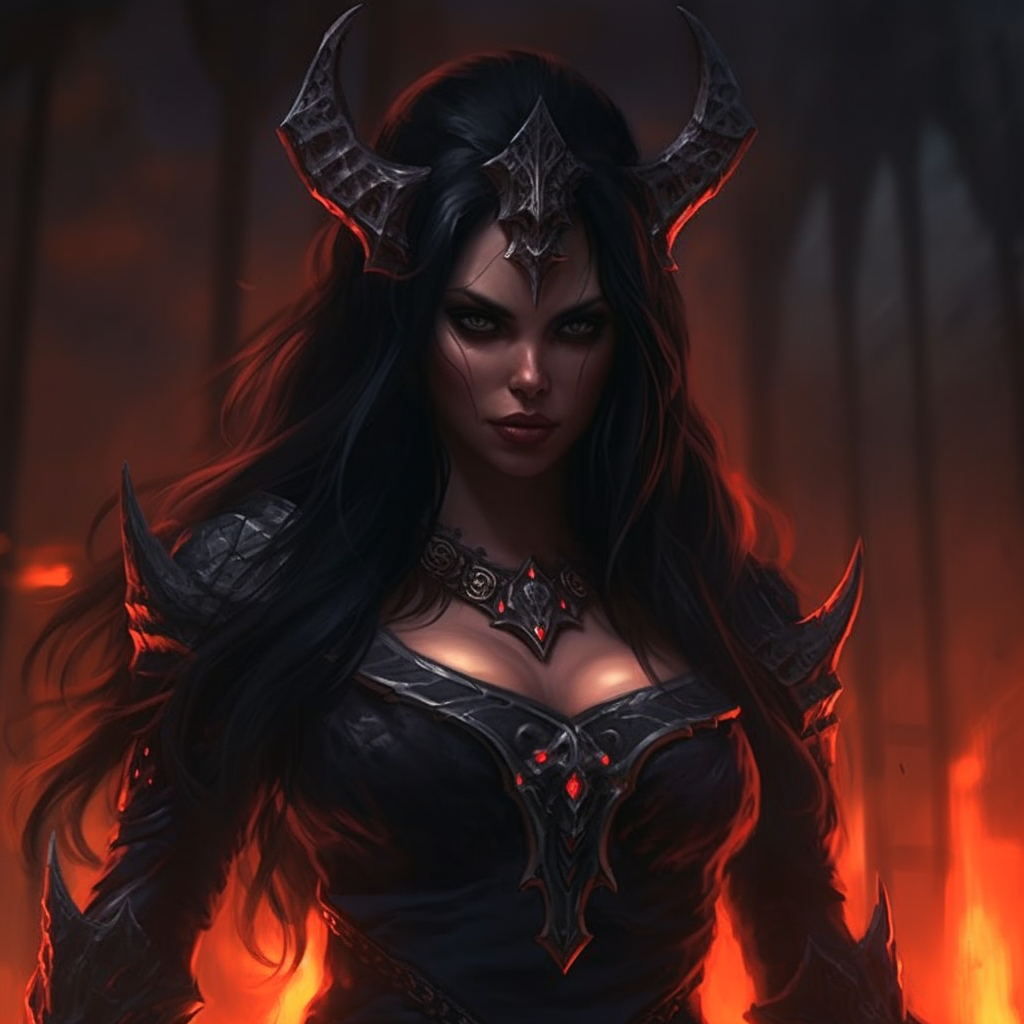 Fiery-eyed demoness in aggressive stance