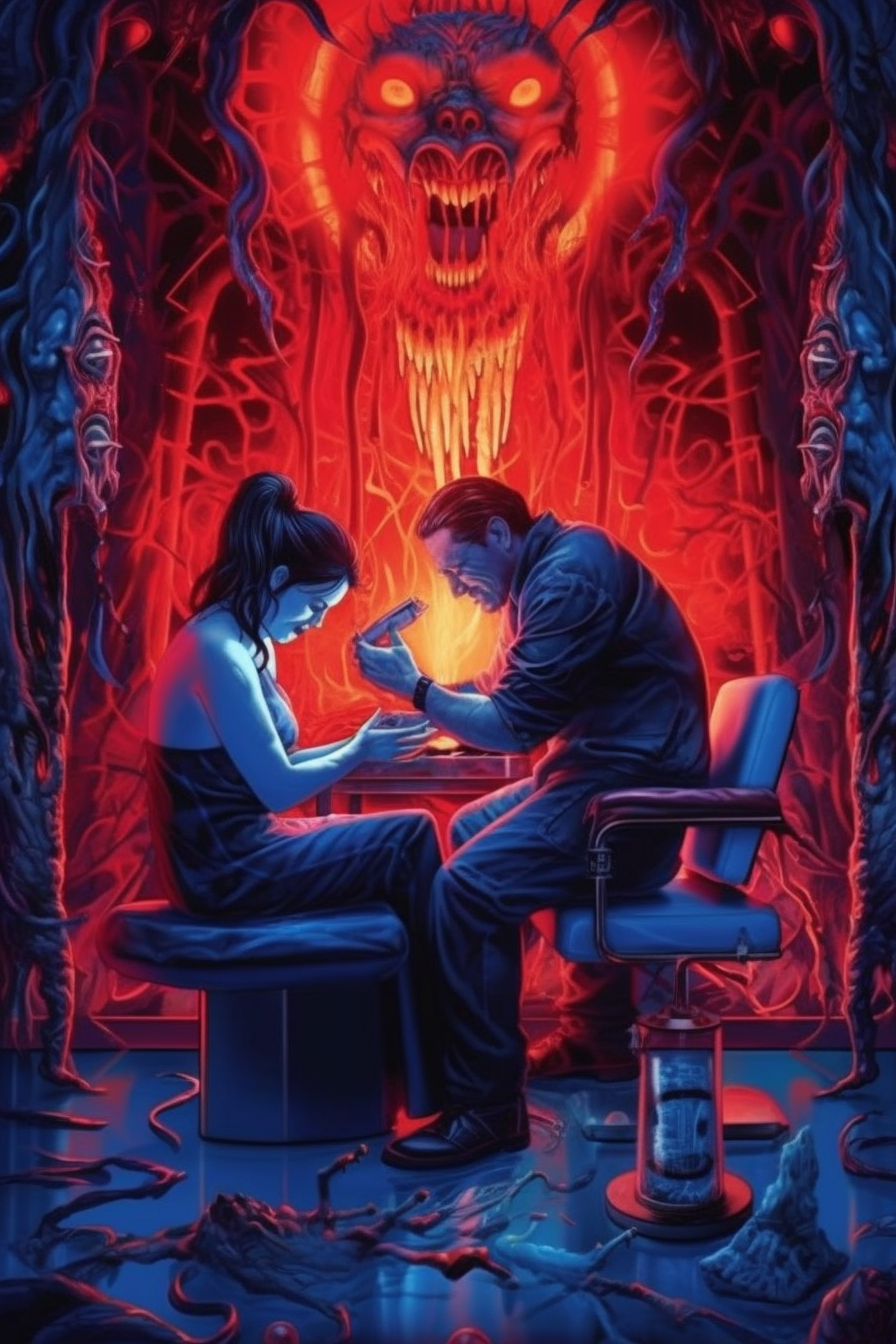 Illustration of demonic massage studio