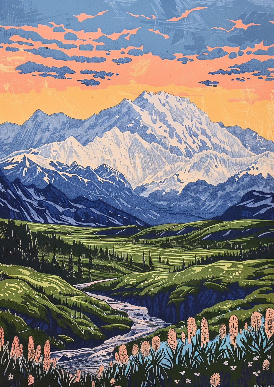 Denali National Park Block Print