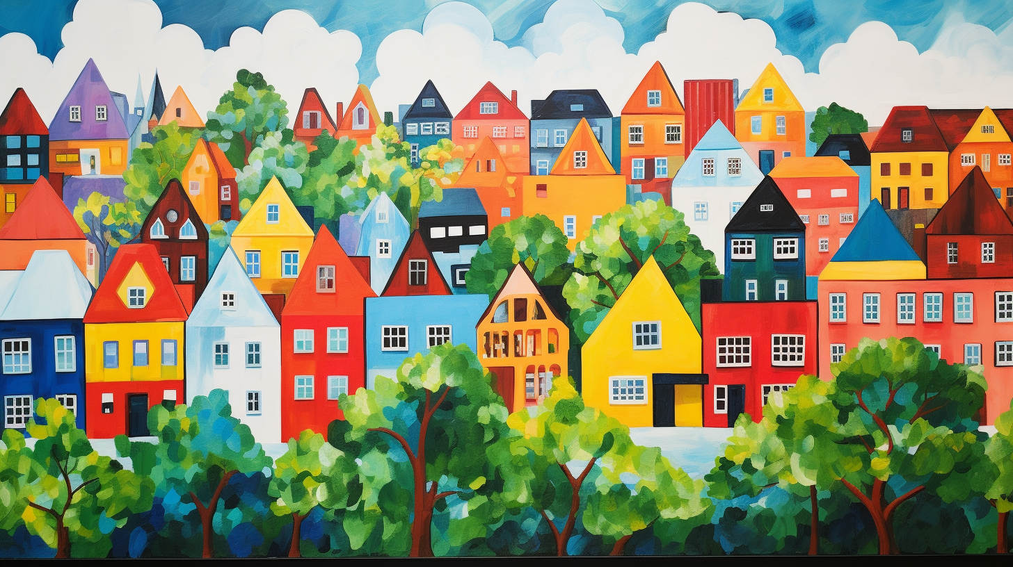 Colorful painting showcasing 1990's summer in Aarhus, Denmark