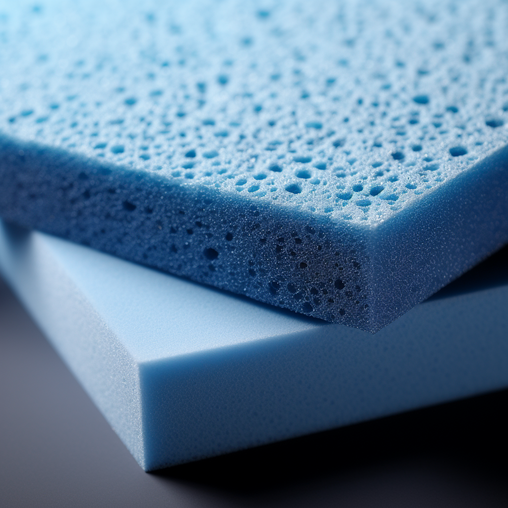 Blue porous foam on a flat surface