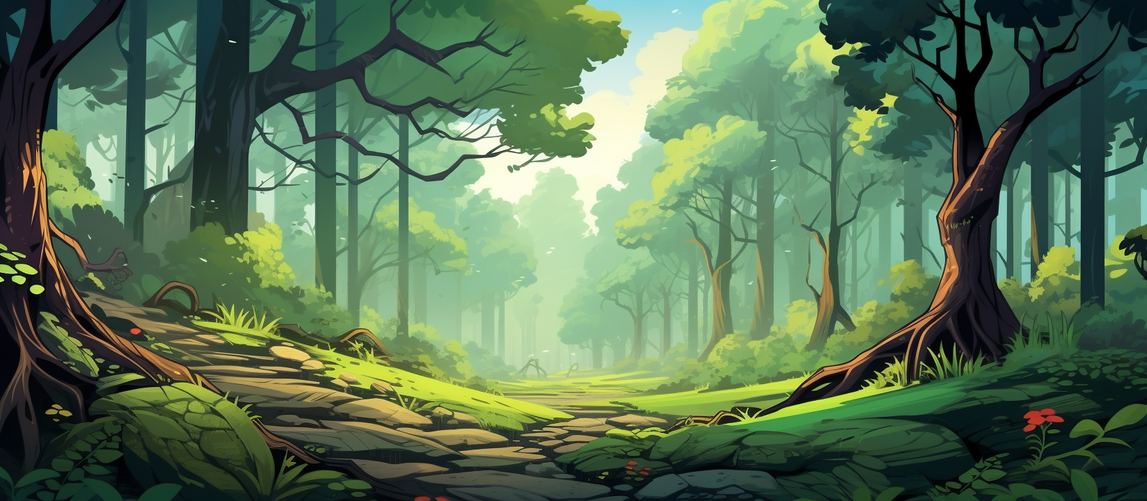 Colorful Dense Forest Cartoon