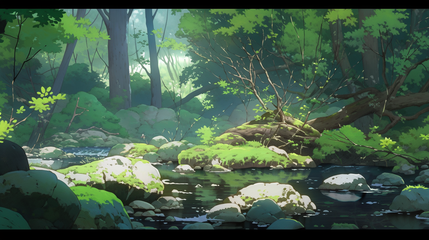 Serene dense forest with dappled shadows